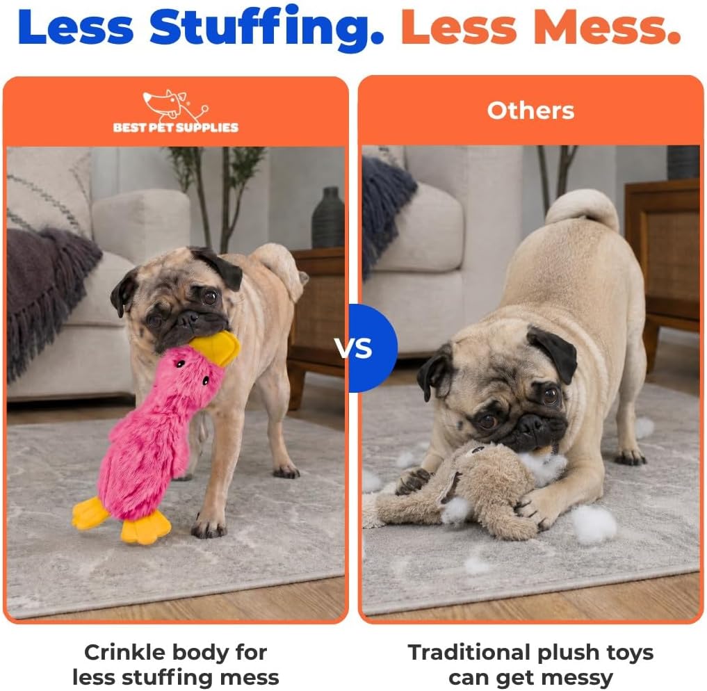 Furzora Pinky Duck Dog Toy, Stuffing Free Squeaky Crinkle Plush Toy for Small, Medium and Large Dogs, Interactive Toy for Fetch, Toss and Play
